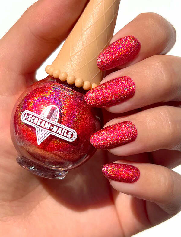 Nail polish swatch / manicure of shade I Scream Nails Holo Cherry