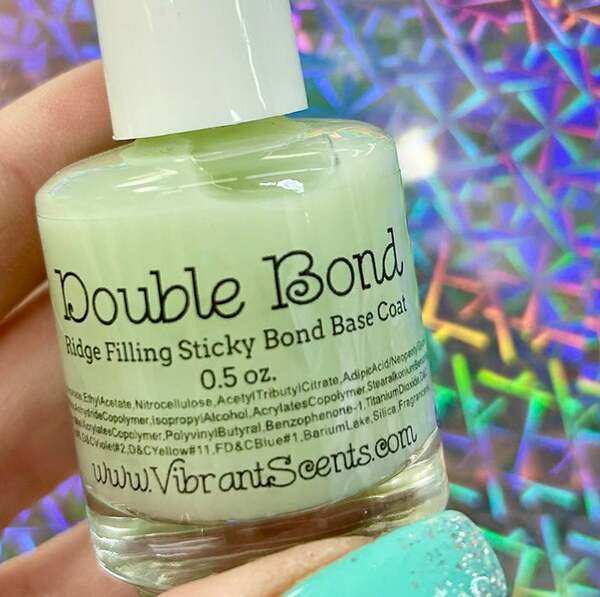 Nail polish swatch / manicure of shade Vibrant Vinyls Double Bond - 2 in 1 Sticky, Ridge Filling Base Coat