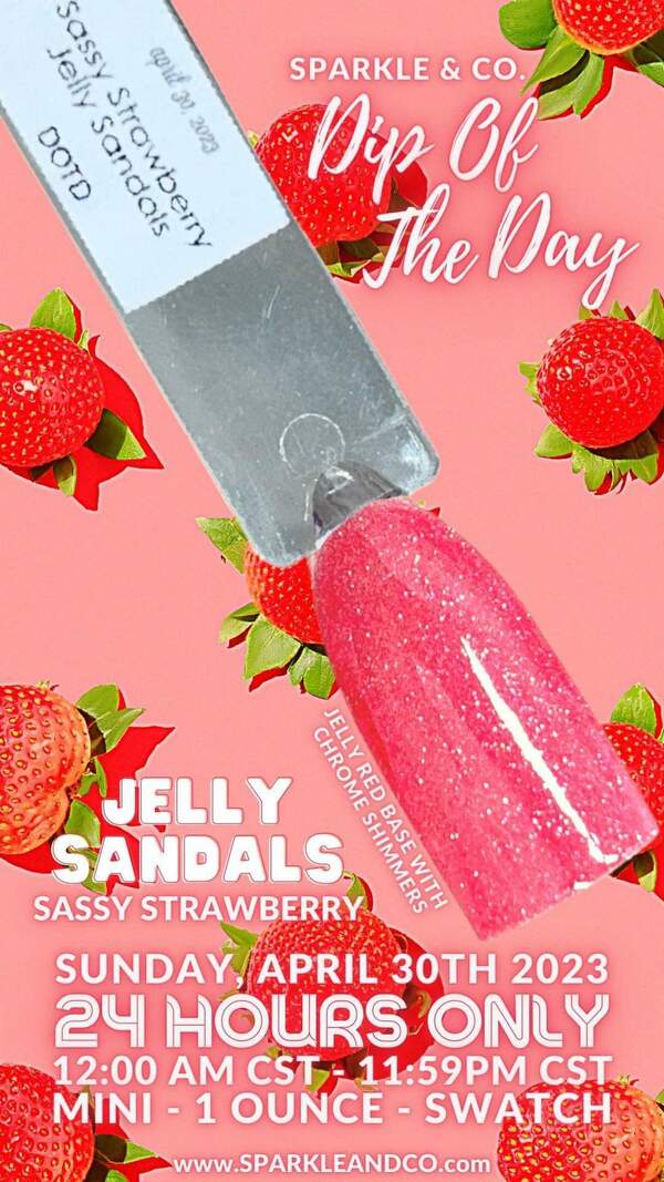 Nail polish swatch / manicure of shade Sparkle and Co. Sassy Strawberry Jelly Sandals
