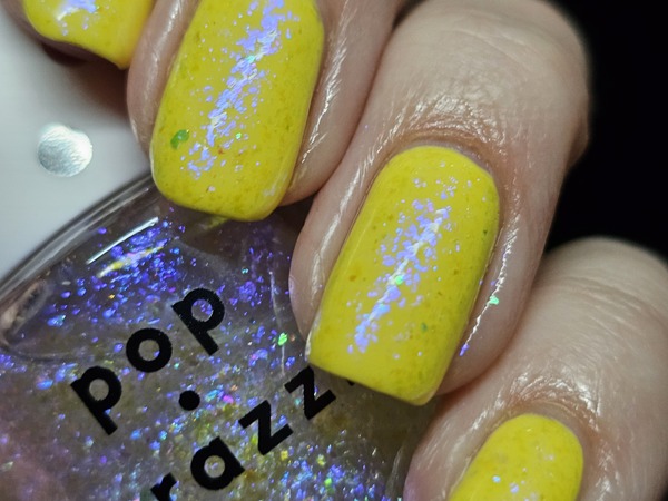 Nail polish swatch / manicure of shade Pop-arazzi Top Coat FL Gltr Irid Prpl