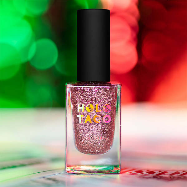 Nail polish swatch / manicure of shade Holo Taco Rose Gold Flake Taco