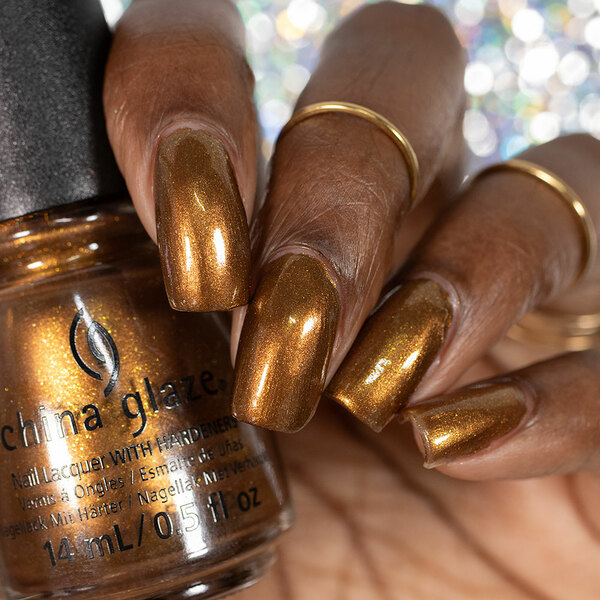 Nail polish swatch / manicure of shade China Glaze Gold Hearted