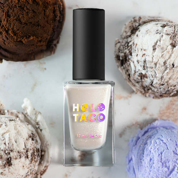Nail polish swatch / manicure of shade Holo Taco Milky White Shimmer