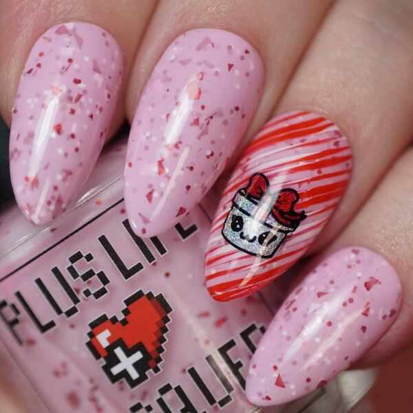 Nail polish swatch / manicure of shade Plus Life Lacquer Candy Cane Cutie