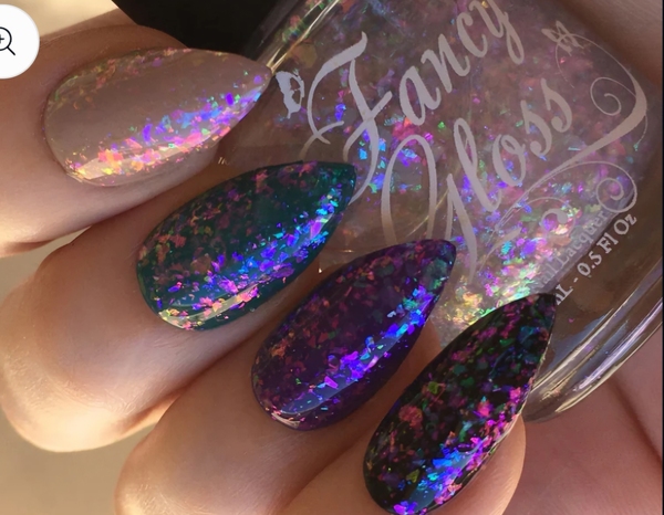 Nail polish swatch / manicure of shade Fancy Gloss Rainbow Moonstone