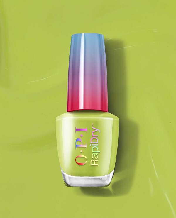 Nail polish swatch / manicure of shade OPI Rapidry Screen-grab green