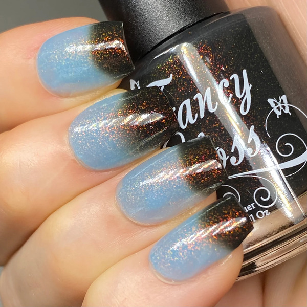 Nail polish swatch / manicure of shade Fancy Gloss Blue Noir