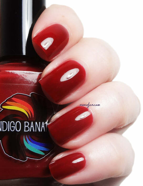 Nail polish swatch / manicure of shade Indigo Bananas Scarlet night