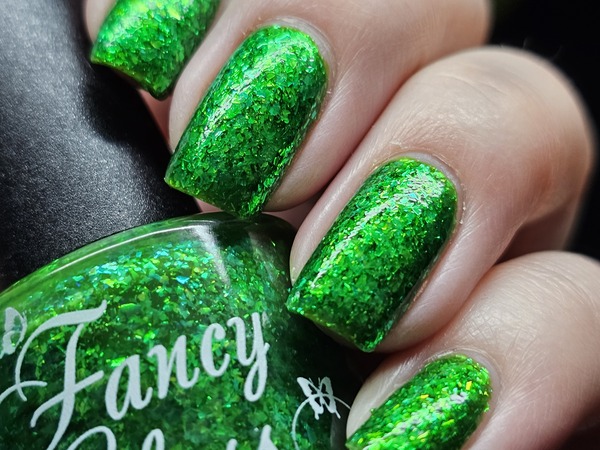 Nail polish swatch / manicure of shade Fancy Gloss Electric Grass
