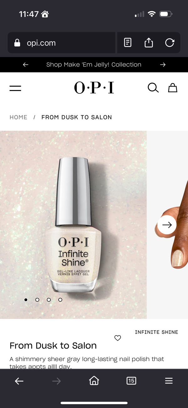 Nail polish swatch / manicure of shade OPI From Dusk to Salon