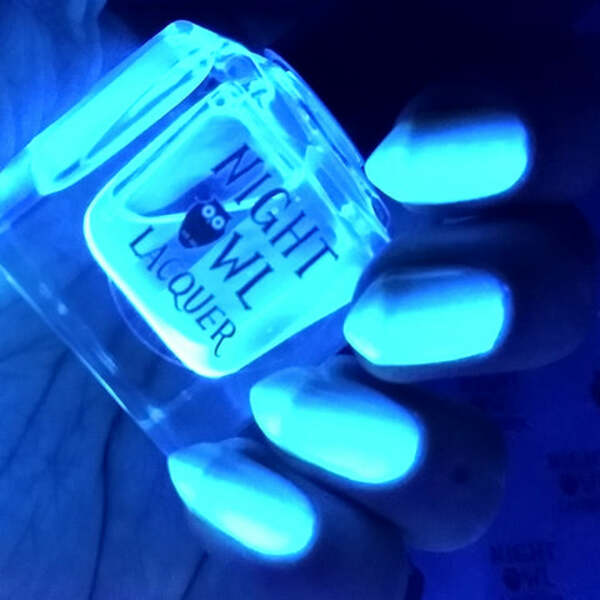 Nail polish swatch / manicure of shade Night Owl Lacquer Moon Glow