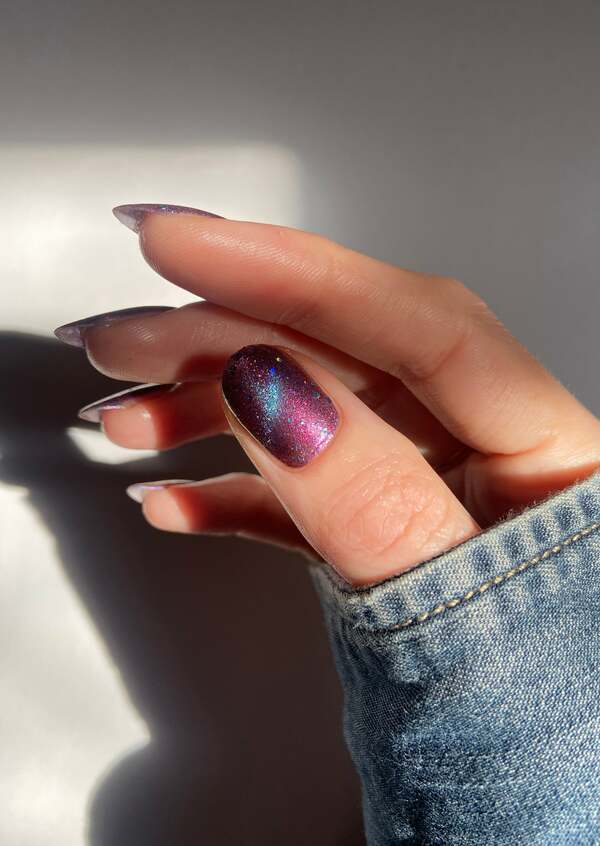 Nail polish swatch / manicure of shade Cracked Purple Party Monster