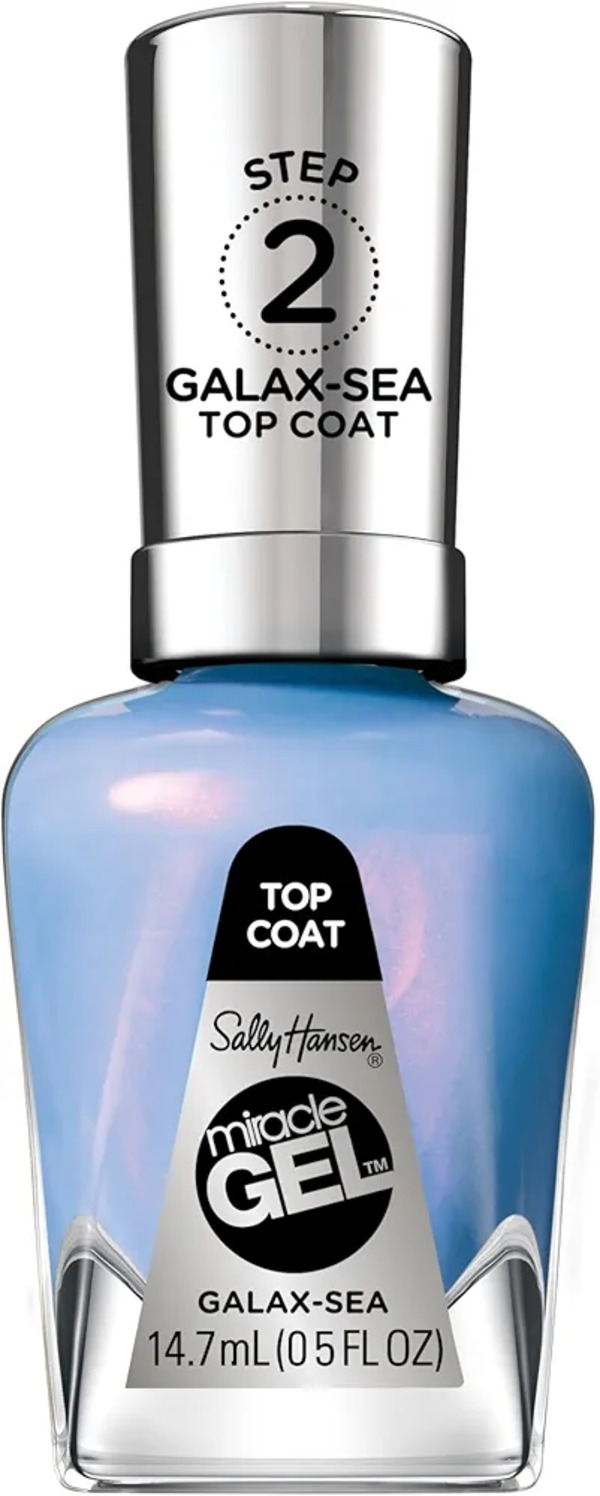 Nail polish swatch / manicure of shade Sally Hansen Miracle Gel Galax-sea top coat