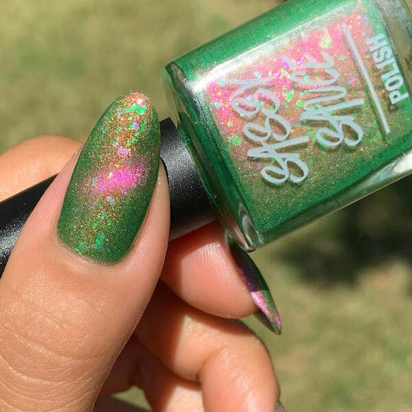 Nail polish swatch / manicure of shade Sassy Sauce Green Goddess