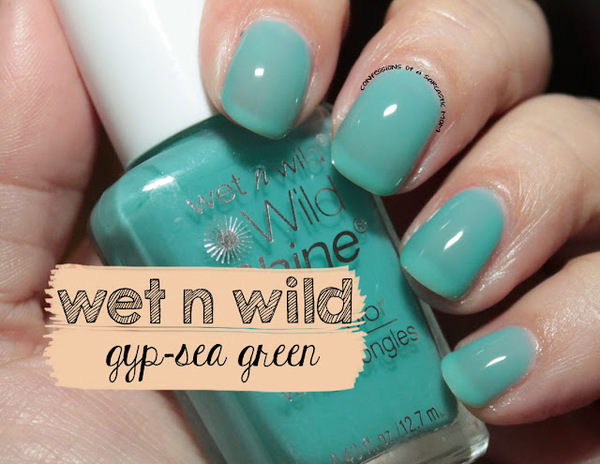 Nail polish swatch / manicure of shade wet n wild Gyp-Sea Green