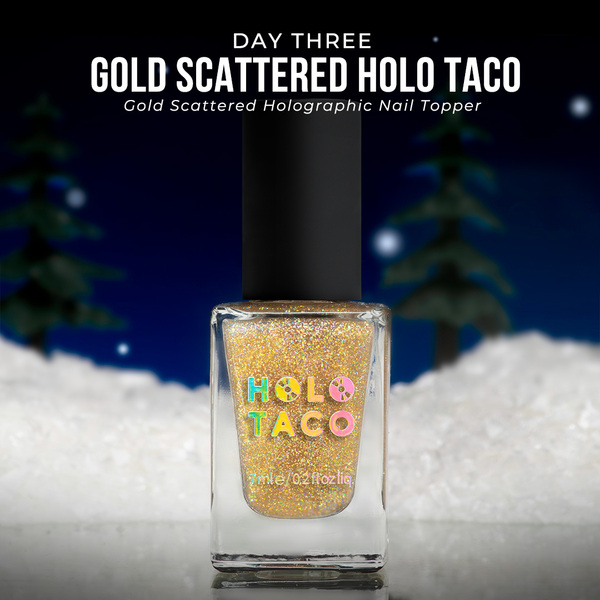 Nail polish swatch / manicure of shade Holo Taco Gold Scattered Holo Taco