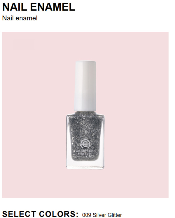 Nail polish swatch / manicure of shade AC Makeup Tokyo Silver Glitter