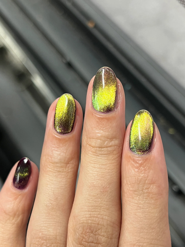 Nail polish swatch / manicure of shade Bee's Knees Lacquer I Put The Omen in Women