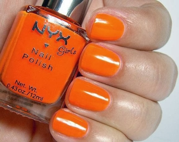 Nail polish swatch / manicure of shade NYX Girls Hot Orange