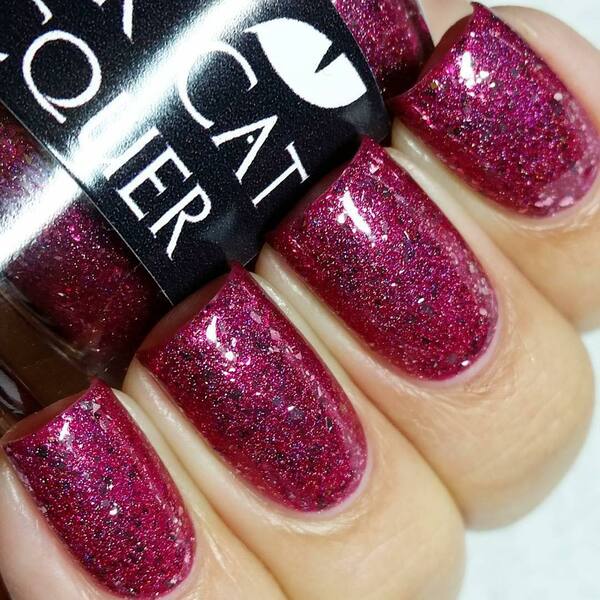 Nail polish swatch / manicure of shade Black Cat Lacquer Ace of Hz