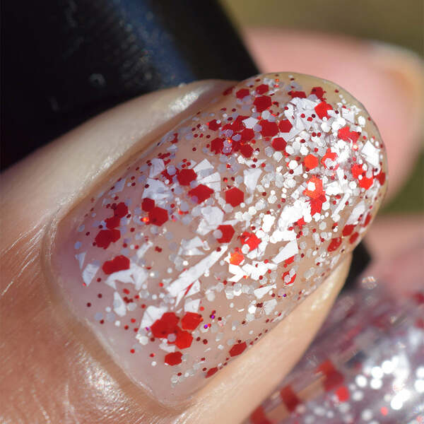 Nail polish swatch / manicure of shade Nevermind Apothecary Candy Cane Wishes