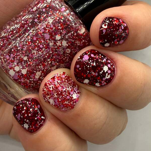 Nail polish swatch / manicure of shade Noodles Nail Polish Candy Cane Twist