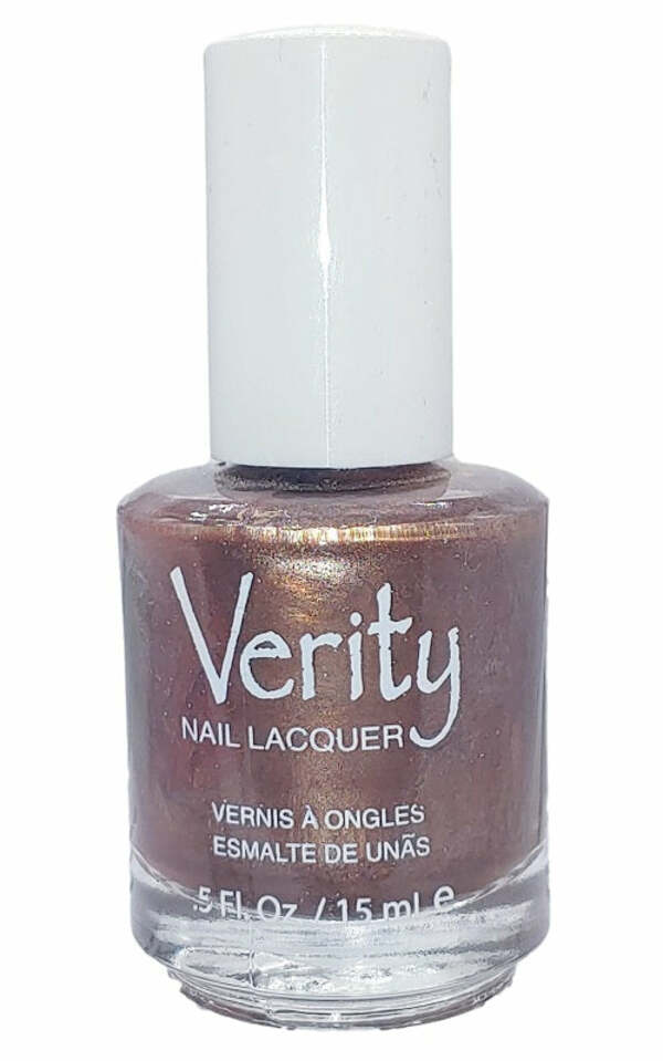 Nail polish swatch / manicure of shade Verity Pecan frost