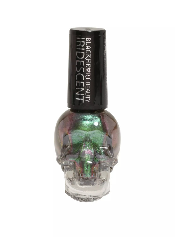 Nail polish swatch / manicure of shade Blackheart Green Iridescent