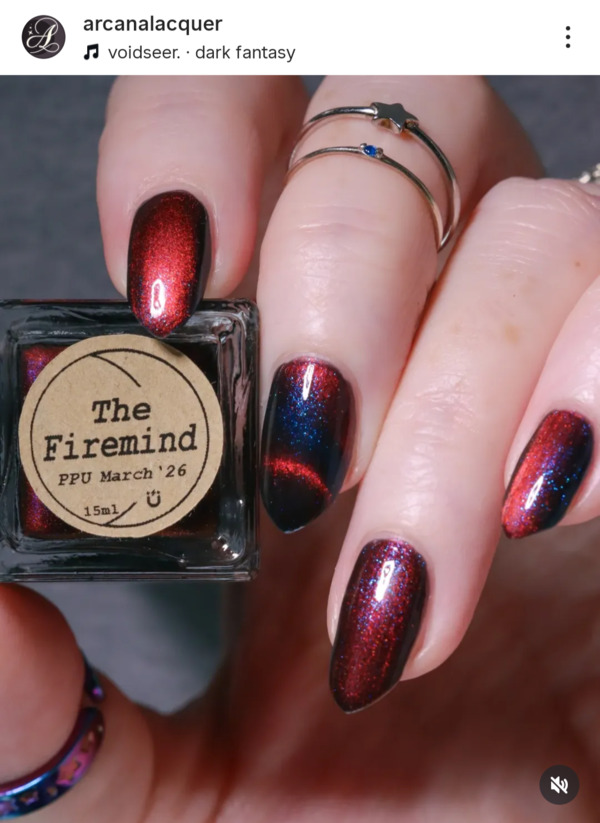 Nail polish swatch / manicure of shade Arcana Lacquer The Firemind