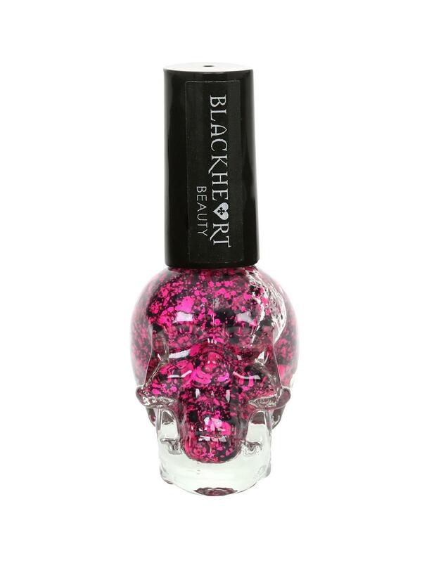 Nail polish swatch / manicure of shade Blackheart Hot Pink-Black Splatter