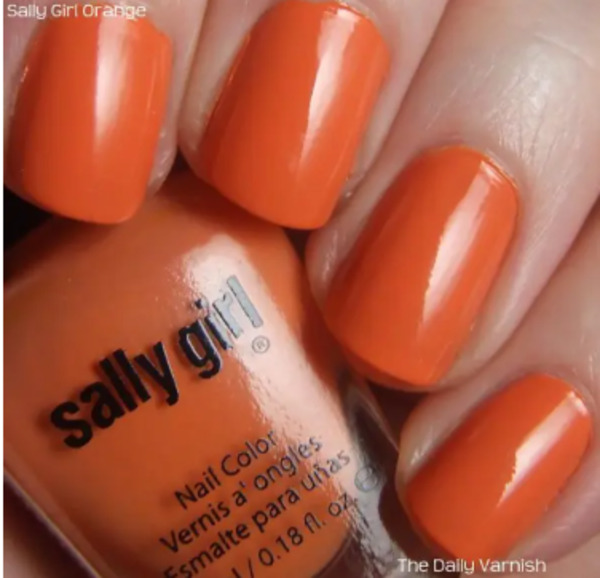 Nail polish swatch / manicure of shade Sally Girl Orange