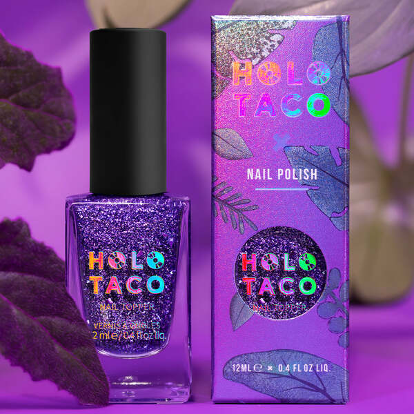 Nail polish swatch / manicure of shade Holo Taco Purple Flake Taco