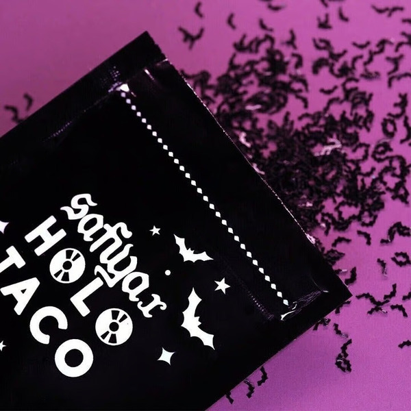Nail polish swatch / manicure of shade Holo Taco Black Bat Glitter Pack