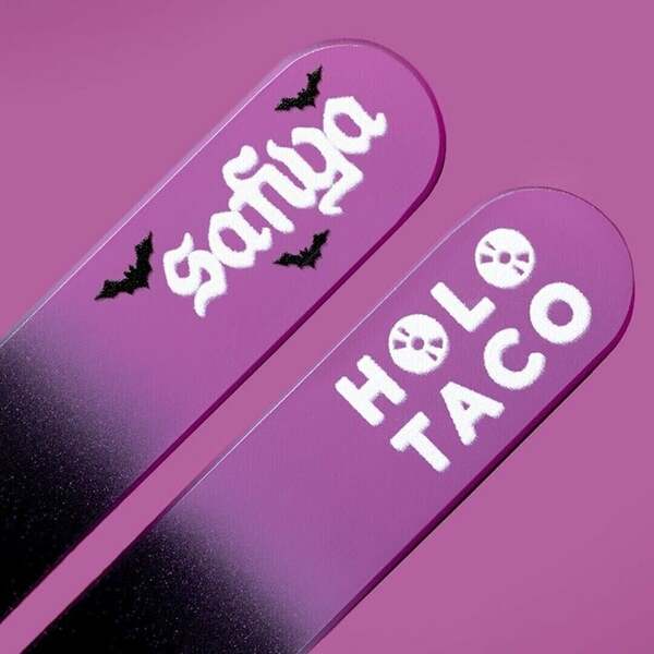 Nail polish swatch / manicure of shade Holo Taco Black Crystal Nail File