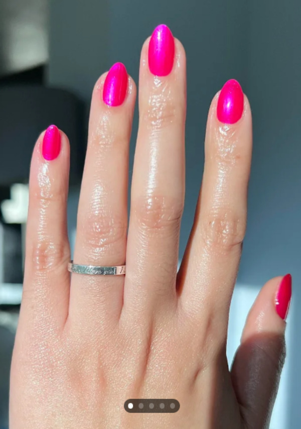 Nail polish swatch / manicure of shade Revlon Electric (pink)