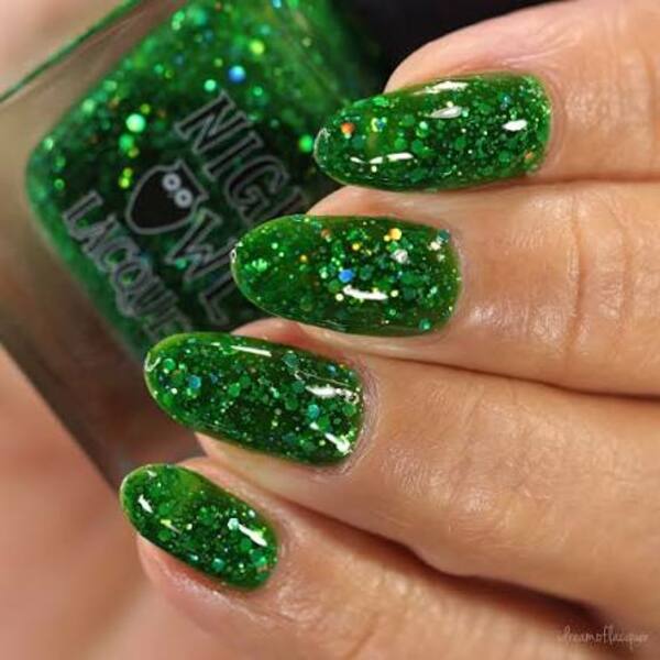 Nail polish swatch / manicure of shade Night Owl Lacquer Pouch Pickle