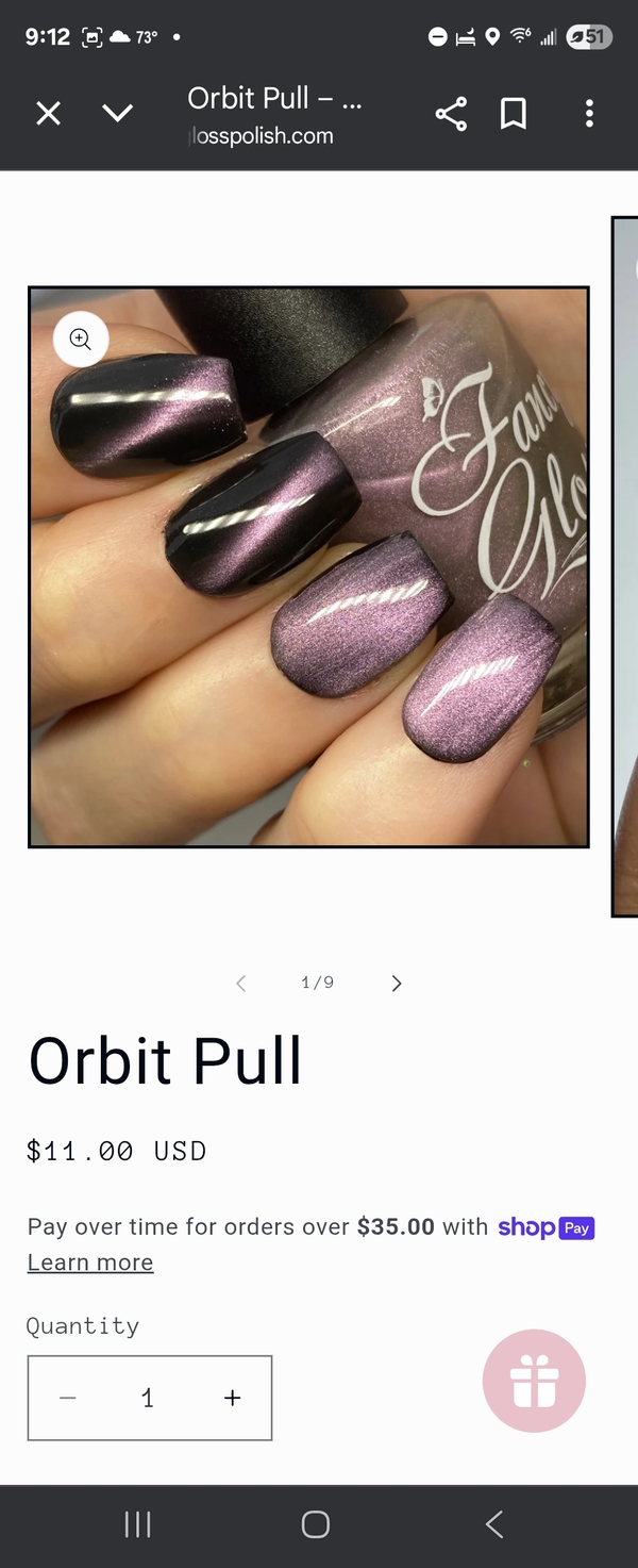 Nail polish swatch / manicure of shade Fancy Gloss Orbit Pull