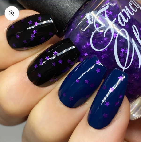 Nail polish swatch / manicure of shade Fancy Gloss Purple Mini Stars