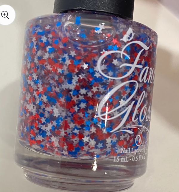 Nail polish swatch / manicure of shade Fancy Gloss Patriotic Mini Stars