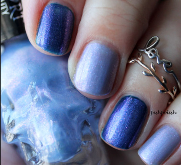 Nail polish swatch / manicure of shade Blackheart Peri Shimmer