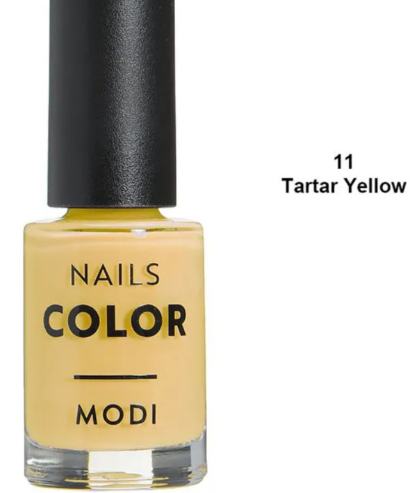 Nail polish swatch / manicure of shade Modi Tarter Yellow