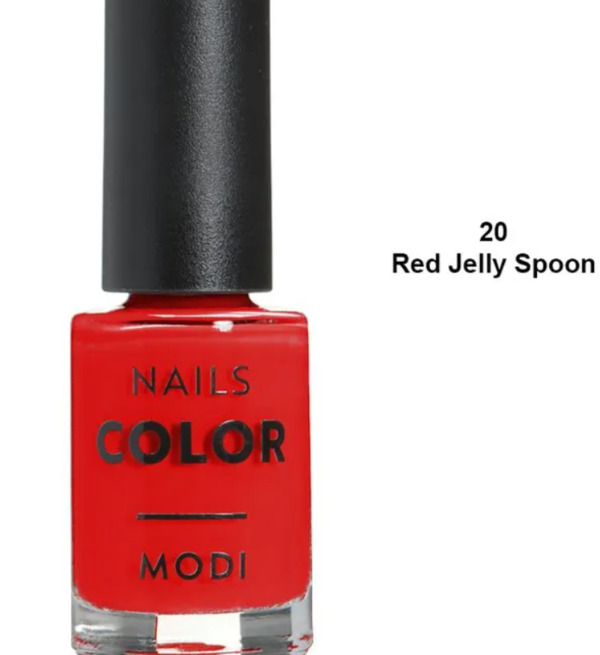 Nail polish swatch / manicure of shade Modi Red Jelly Spoon