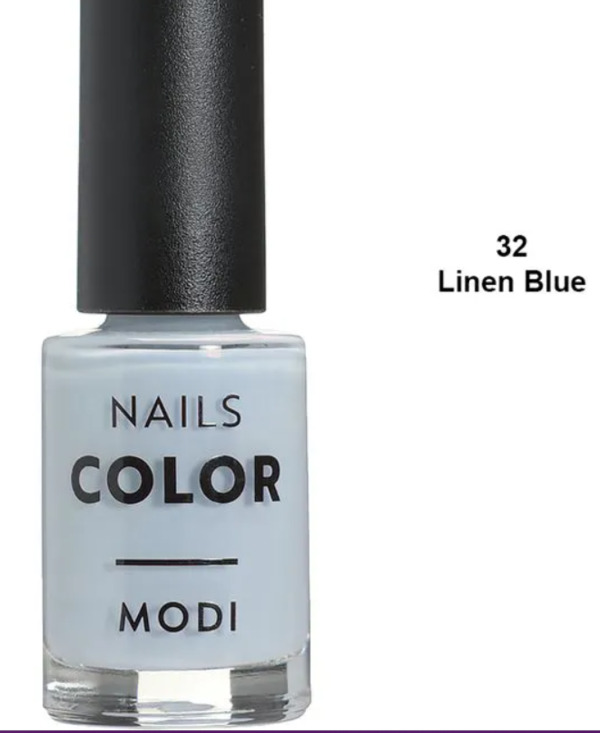 Nail polish swatch / manicure of shade Modi Linen Blue