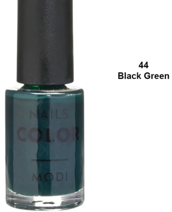 Nail polish swatch / manicure of shade Modi Black Green