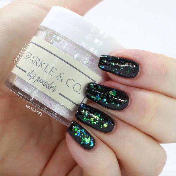 Nail polish swatch / manicure of shade Sparkle and Co. Clear with Flexie Flakies FF1
