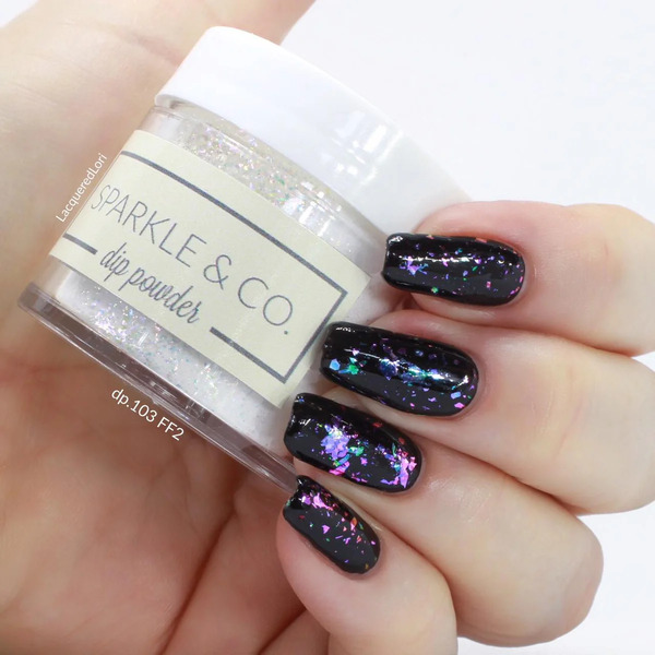 Nail polish swatch / manicure of shade Sparkle and Co. Clear with Flexie Flakies FF2