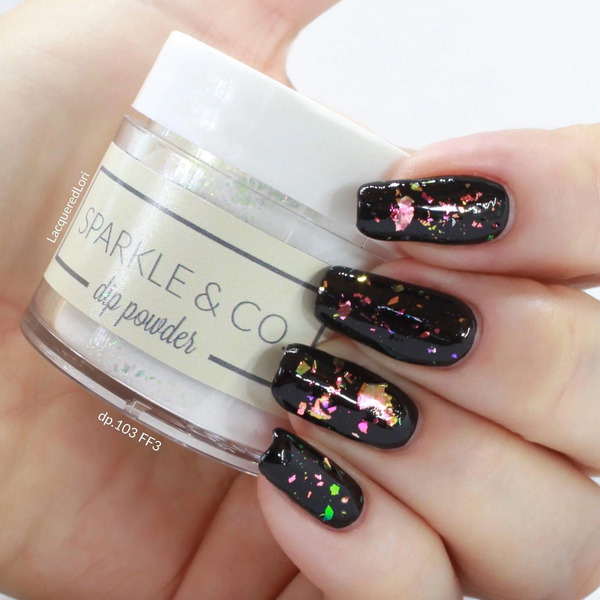 Nail polish swatch / manicure of shade Sparkle and Co. Clear with Flexie Flakies FF3