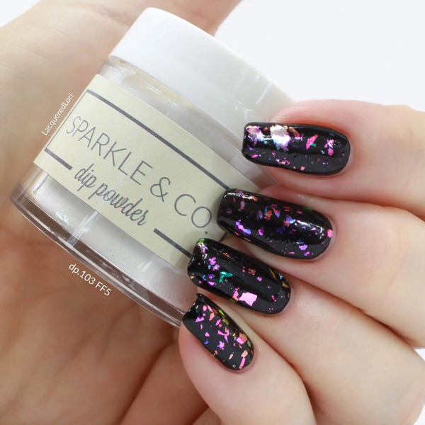 Nail polish swatch / manicure of shade Sparkle and Co. Clear with Flexie Flakies FF5