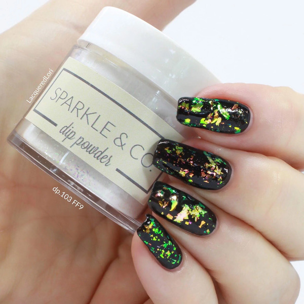 Nail polish swatch / manicure of shade Sparkle and Co. Clear with Flexie Flakies FF9