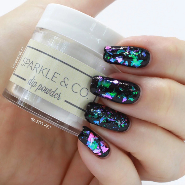 Nail polish swatch / manicure of shade Sparkle and Co. Clear with Flexie Flakies FF7